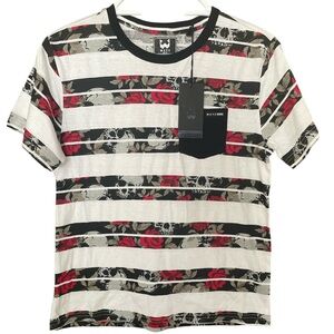 WXYZ Skull and Roses Striped Top with Black Chest Pocket NWT size Medium